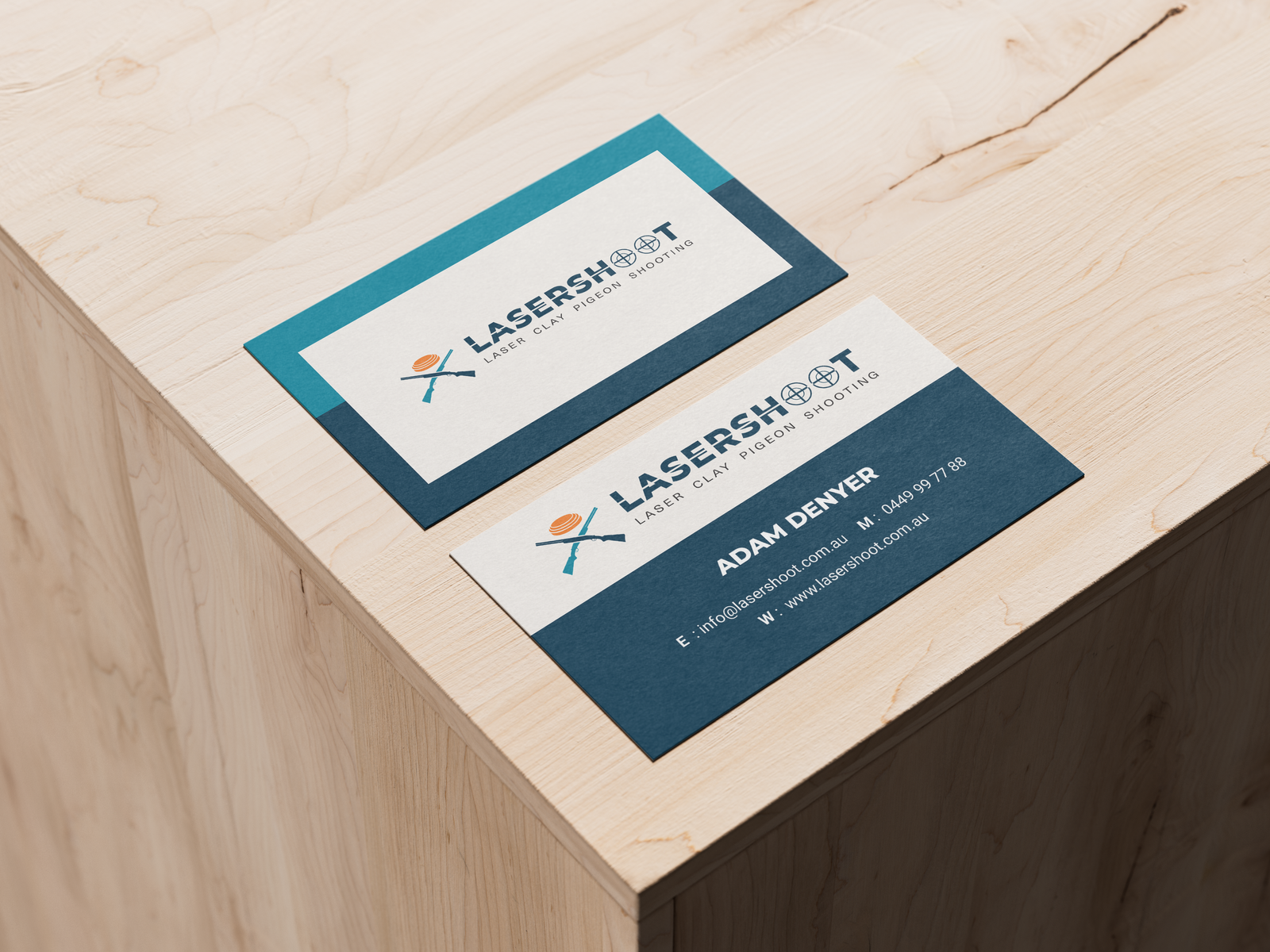 Laser Shoot business cards front and back